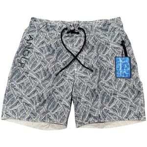 ANGLR MENS "PALM LEAF PRINT" SWIMSUIT Size XL NWT Navy Blue & White